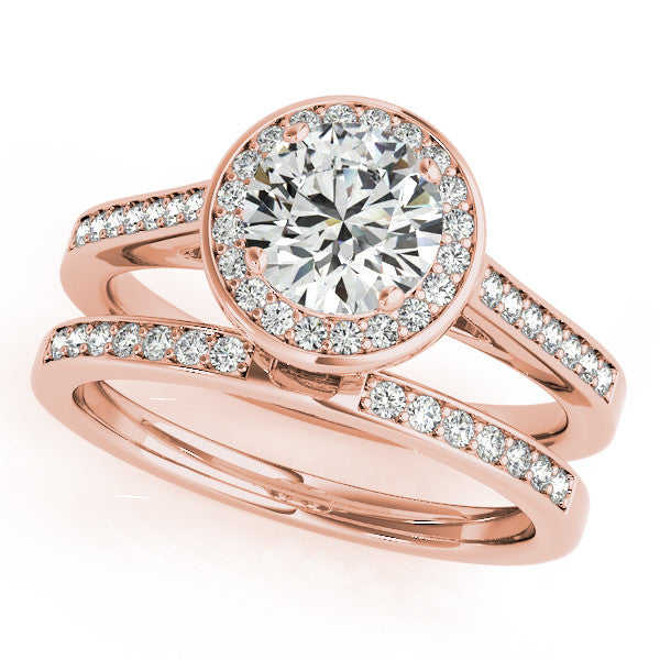1.5 Ct. Moissanite Wedding Set Engagement Ring and Wedding Band Diamond Halo Setting - Toni - Moissanite Rings