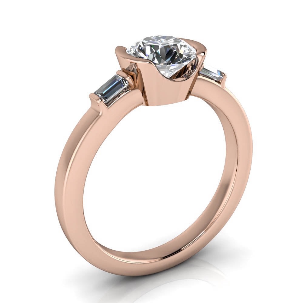 Half Bezel Engagement Ring Diamond Baguette Sides - Montreal - Moissanite Rings
