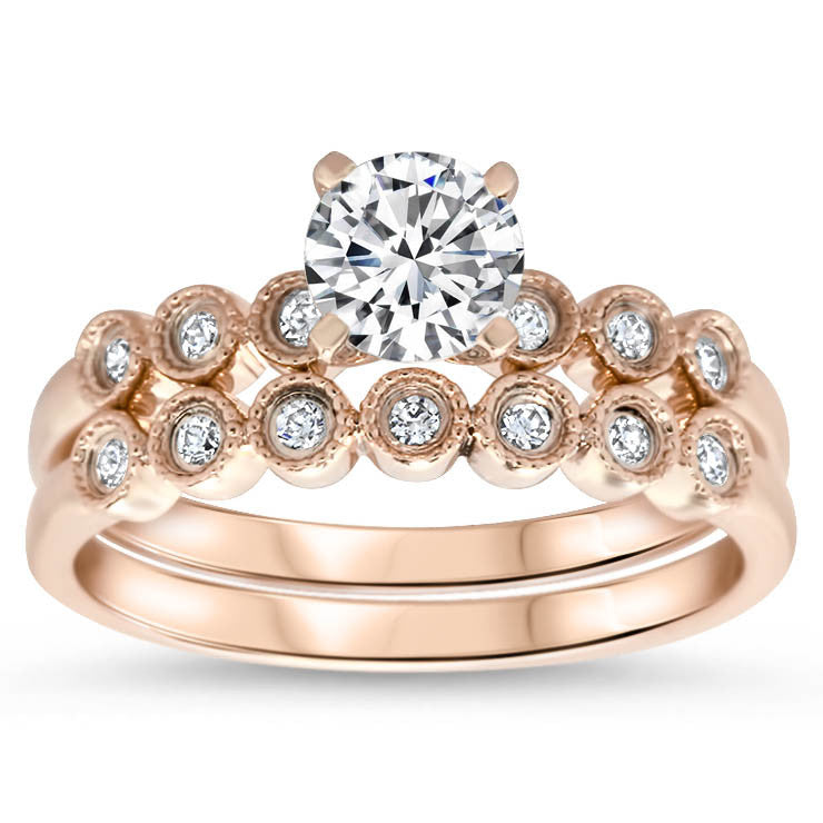 Dainty Diamond Wedding Set Moissanite Center - Cara Wedding Set - Moissanite Rings