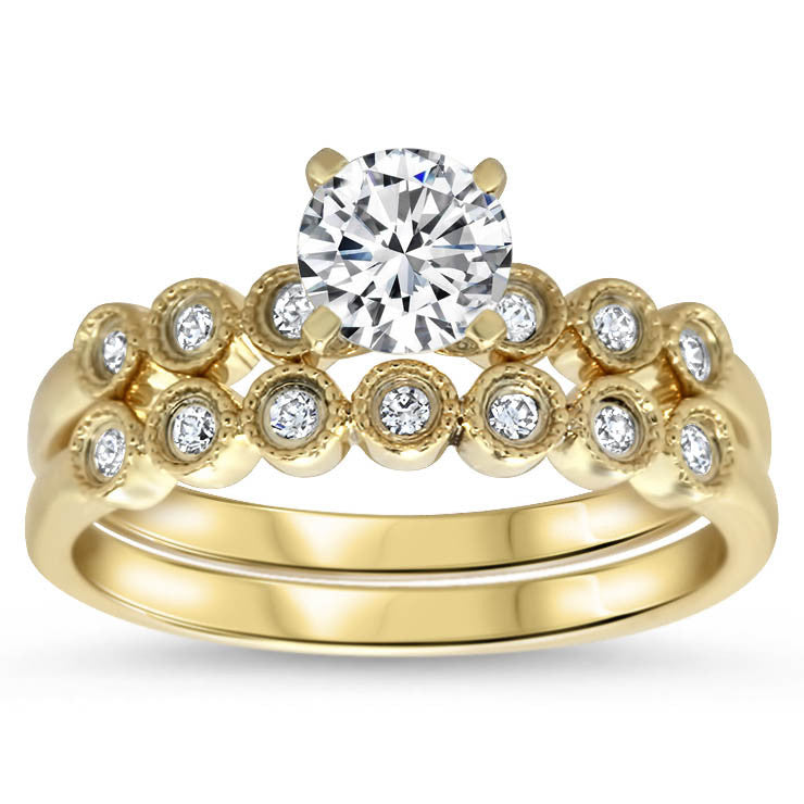 Dainty Diamond Wedding Set Moissanite Center - Cara Wedding Set - Moissanite Rings