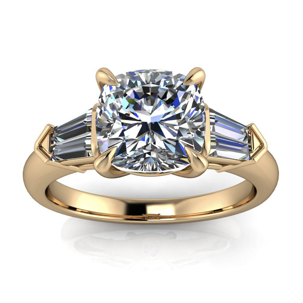 Cushion Cut Moissanite and Diamond Engagement Ring - Chicago - Moissanite Rings