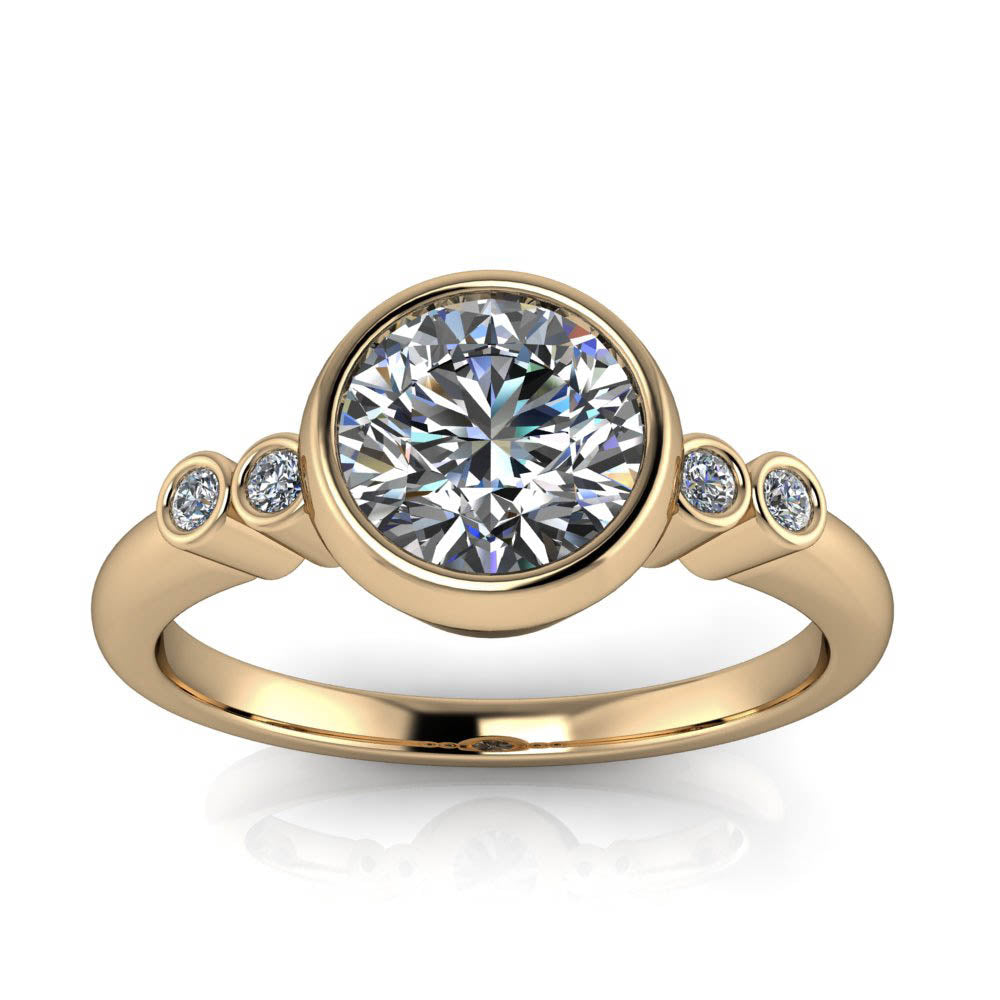 Bezel Set Moissanite and Diamond Engagement Ring - Skylar - Moissanite Rings