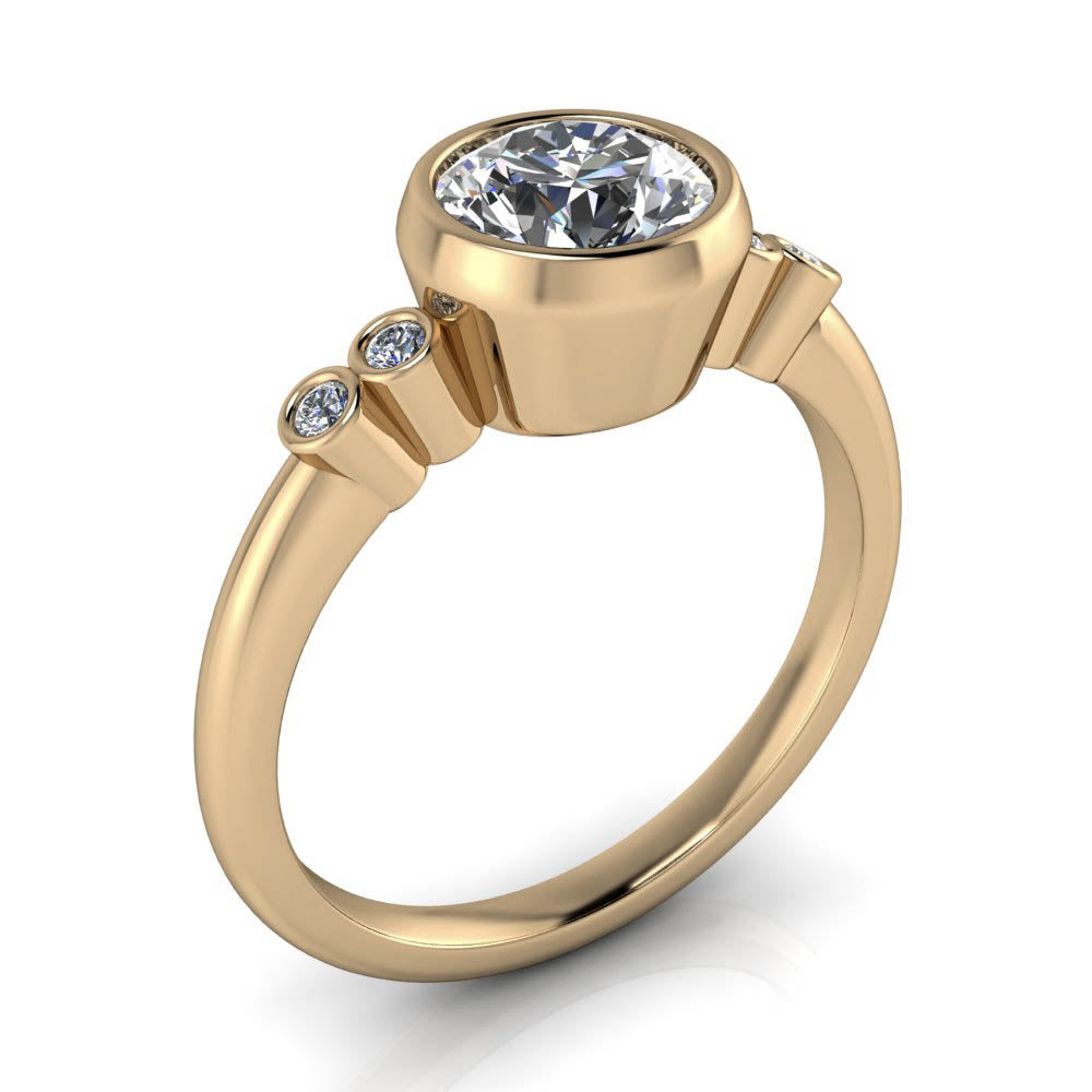 Bezel Set Moissanite and Diamond Engagement Ring - Skylar - Moissanite Rings