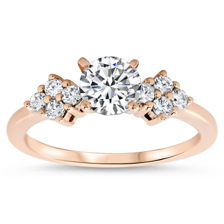 Diamond Accented Engagement Ring with Matching Wedding Band - Love Cluster Wedding Set - Moissanite Rings