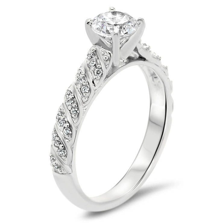 Forever One Moissanite Engagement Ring Diamond Accented Engagement Ring - Striped - Moissanite Rings