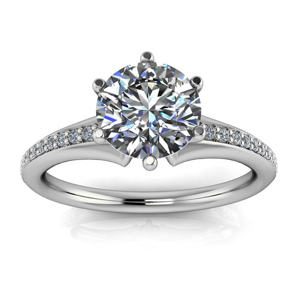 Six Prong Diamond and Moissanite Engagement Ring - Ariel - Moissanite Rings