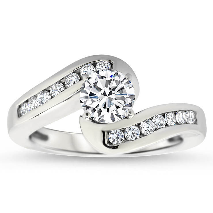 Diamond Channel Set Engagement Ring and Wedding Band  - Gloria Wedding Set - Moissanite Rings