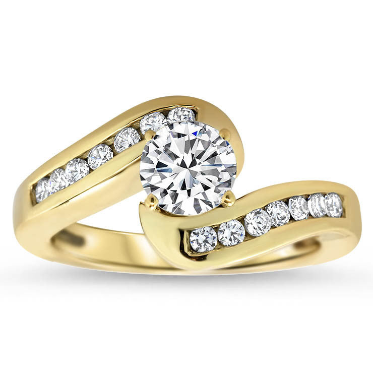 Diamond Channel Set Engagement Ring and Wedding Band  - Gloria Wedding Set - Moissanite Rings