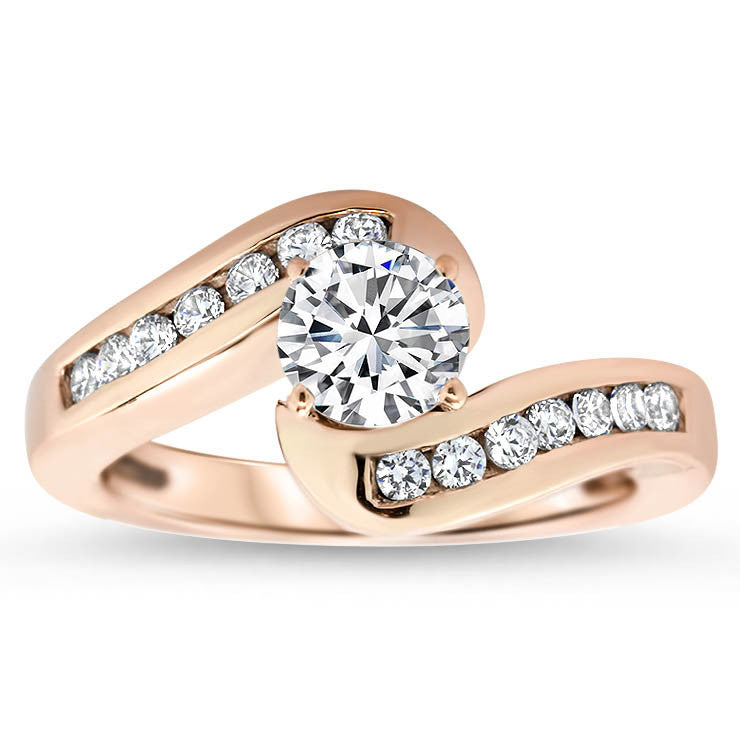 Diamond Channel Set Engagement Ring and Wedding Band  - Gloria Wedding Set - Moissanite Rings