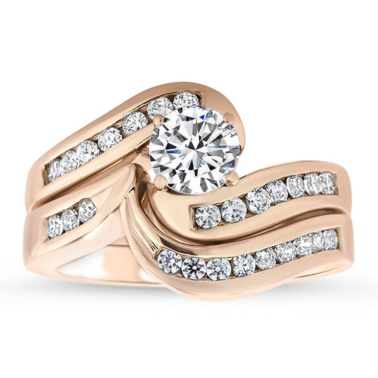 Diamond Channel Set Engagement Ring and Wedding Band  - Gloria Wedding Set - Moissanite Rings