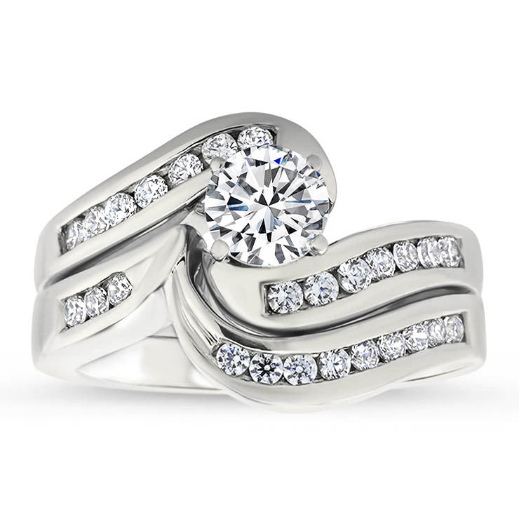 Diamond Channel Set Engagement Ring and Wedding Band  - Gloria Wedding Set - Moissanite Rings