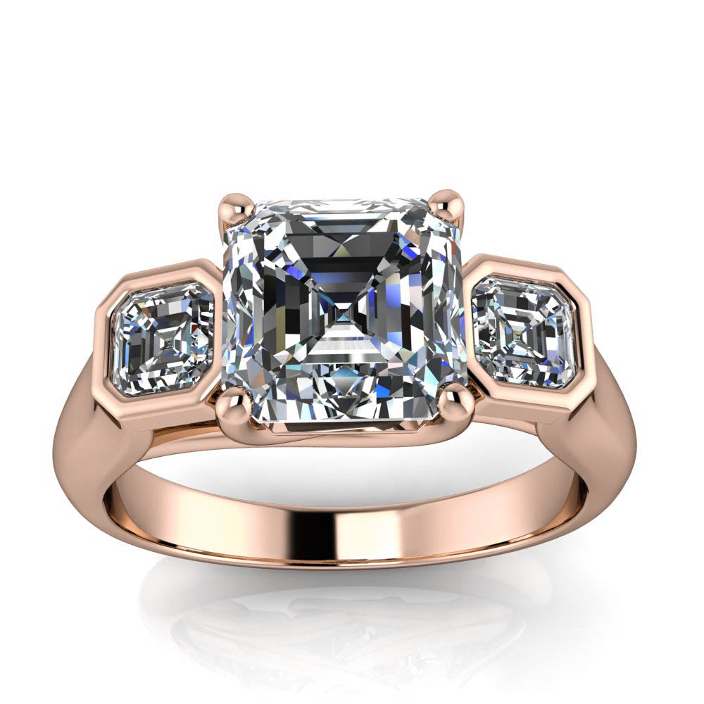 Three Stone Asscher Cut Engagement Ring - Mary - Moissanite Rings