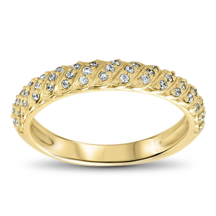 Diamond Accented Wedding Band - Striped Band - Moissanite Rings