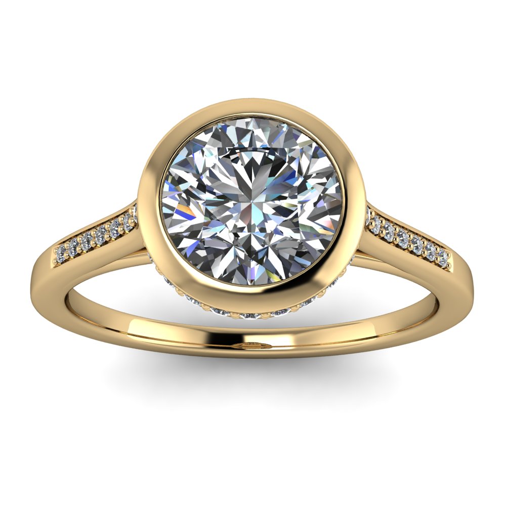 Diamond Bezel Set Moissanite Engagement Ring - Cherish Julie 14k Gold - Moissanite Rings
