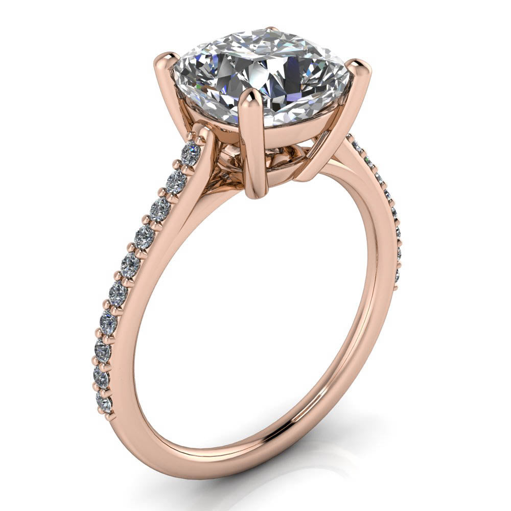 8 mm Cushion Cut Forever One Moissanite and Diamond Engagement Ring - Keeley - Moissanite Rings