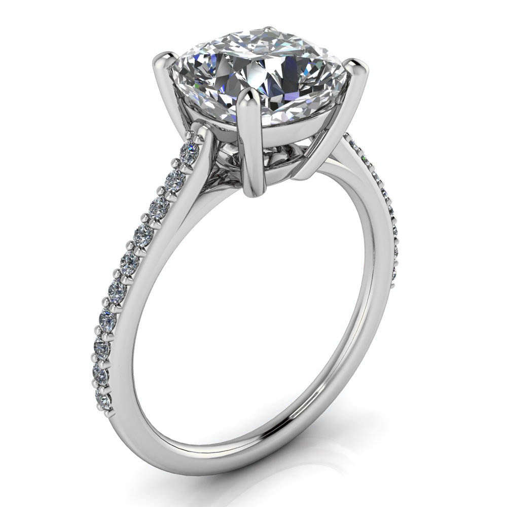 8 mm Cushion Cut Forever One Moissanite and Diamond Engagement Ring - Keeley - Moissanite Rings