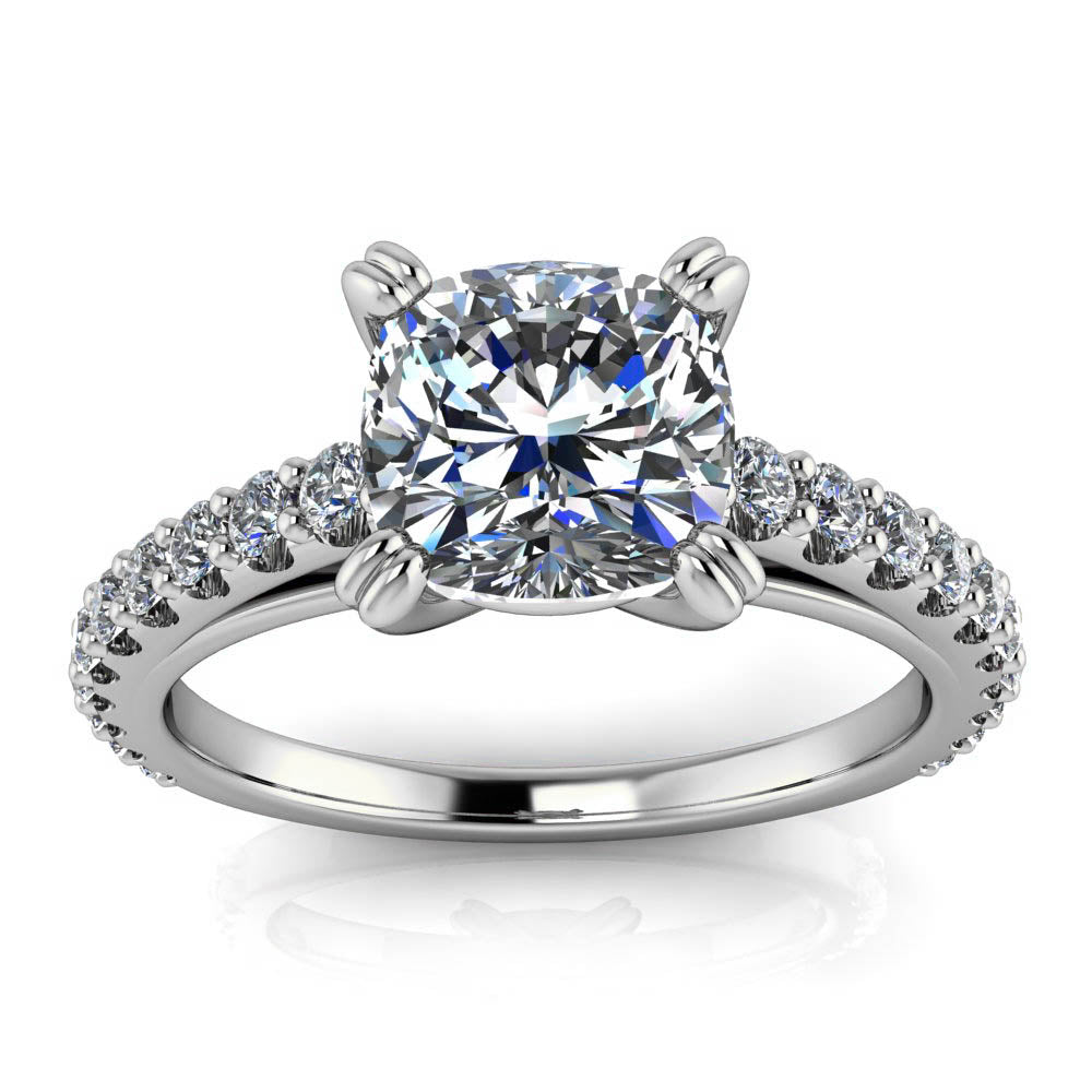 Diamond Engagement Ring Setting Cushion Cut Moissanite Center - Esther - Moissanite Rings