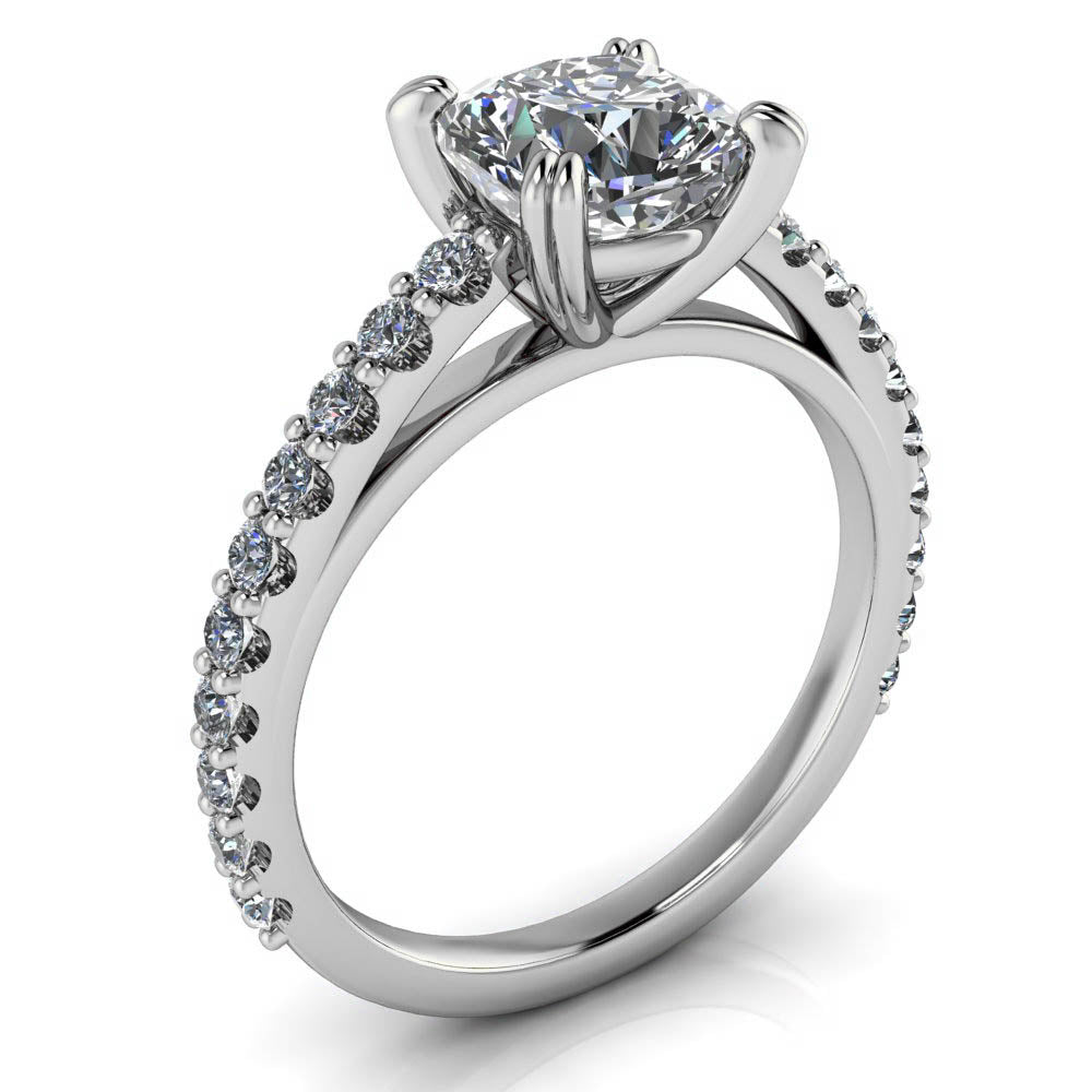 Diamond Engagement Ring Setting Cushion Cut Moissanite Center - Esther - Moissanite Rings