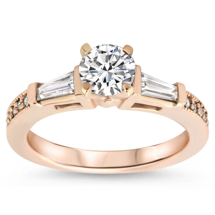 Tapered Baguette Diamond Set Engagement Ring and Wedding Band - Maxine Wedding Set - Moissanite Rings