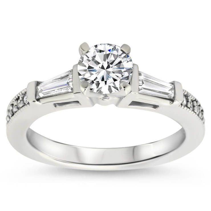 Tapered Baguette Diamond Engagement Ring Setting Moissanite Center  - Maxine - Moissanite Rings