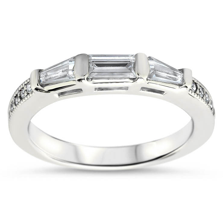Tapered Baguette Diamond Set Engagement Ring and Wedding Band - Maxine Wedding Set - Moissanite Rings