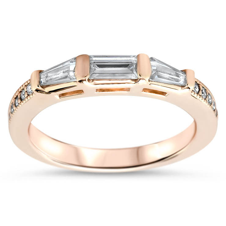 Tapered Baguette Diamond Set Engagement Ring and Wedding Band - Maxine Wedding Set - Moissanite Rings