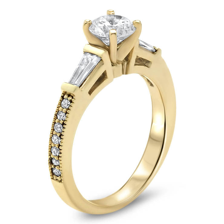 Tapered Baguette Diamond Set Engagement Ring and Wedding Band - Maxine Wedding Set - Moissanite Rings