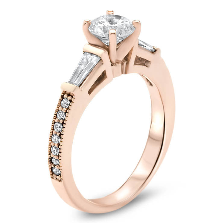 Tapered Baguette Diamond Set Engagement Ring and Wedding Band - Maxine Wedding Set - Moissanite Rings