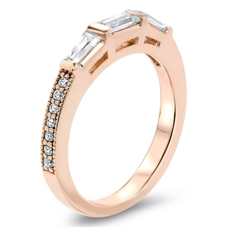Tapered Baguette Diamond Set Engagement Ring and Wedding Band - Maxine Wedding Set - Moissanite Rings
