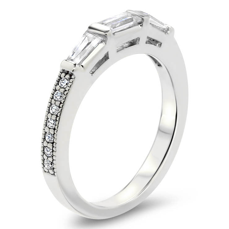 Tapered Baguette Diamond Set Engagement Ring and Wedding Band - Maxine Wedding Set - Moissanite Rings