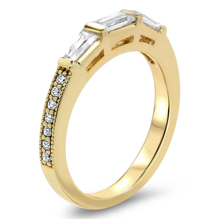 Tapered Baguette Diamond Set Engagement Ring and Wedding Band - Maxine Wedding Set - Moissanite Rings
