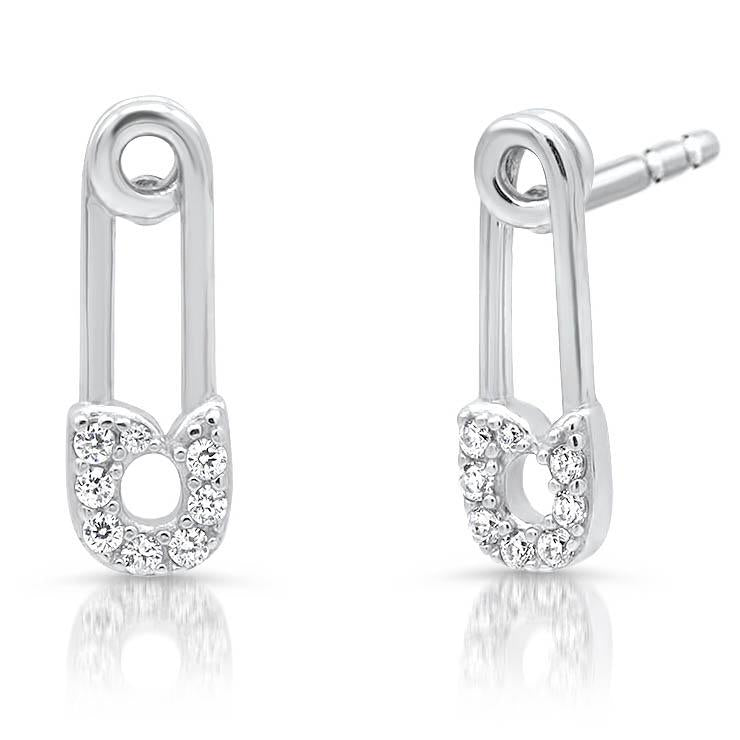 Diamond Safety Pin Earrings