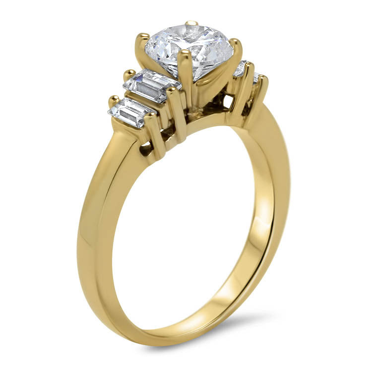 Straight Baguette Diamond Side Stone Engagement Ring - Allure - Moissanite Rings