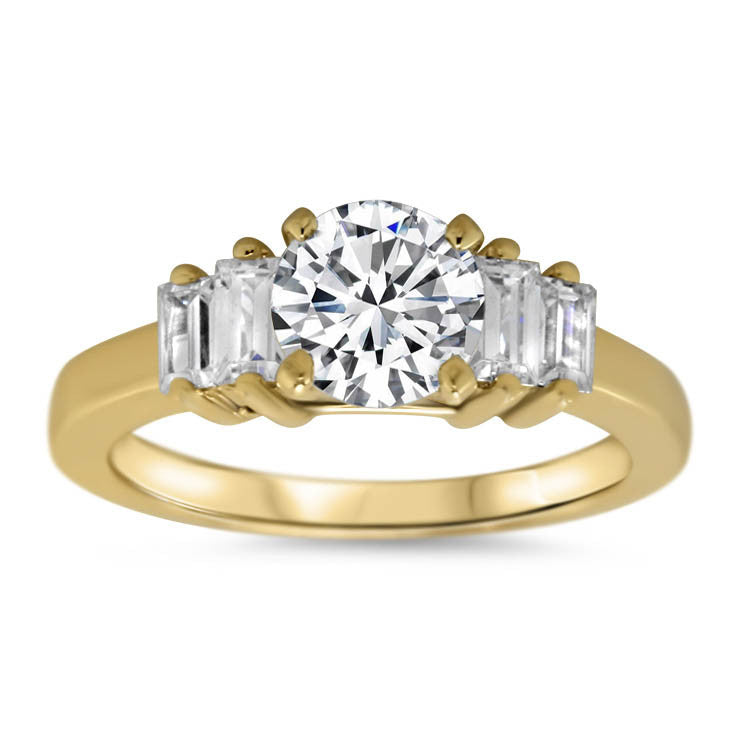 Straight Baguette Diamond Side Stone Engagement Ring - Allure - Moissanite Rings
