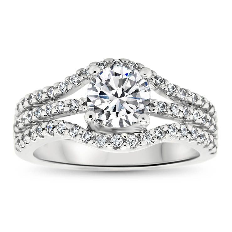 Triple Bands of Diamonds Engagement Ring - Dee - Moissanite Rings