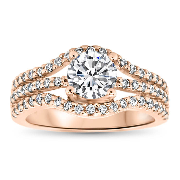 Triple Bands of Diamonds Engagement Ring - Dee - Moissanite Rings