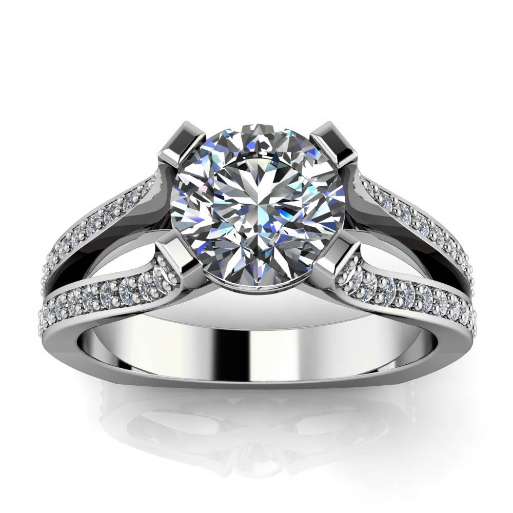 Split Shank Diamond Accented Moissanite Engagement Ring - Samuel - Moissanite Rings
