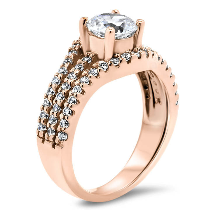 Triple Bands of Diamonds Engagement Ring - Dee - Moissanite Rings