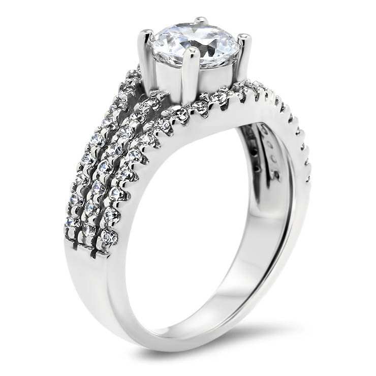Triple Bands of Diamonds Engagement Ring - Dee - Moissanite Rings