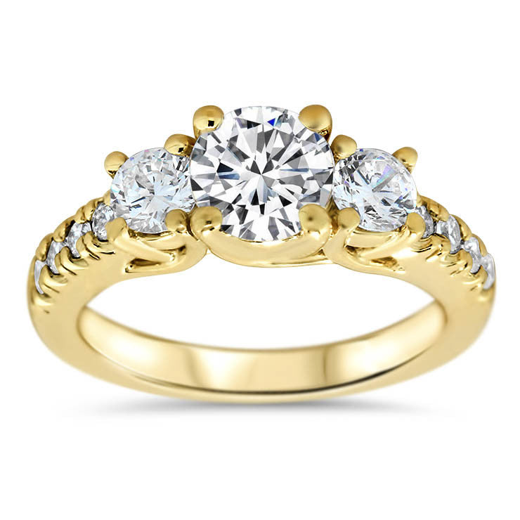 Three Stone Diamond Engagement Ring Moissanite Center - Kimber - Moissanite Rings