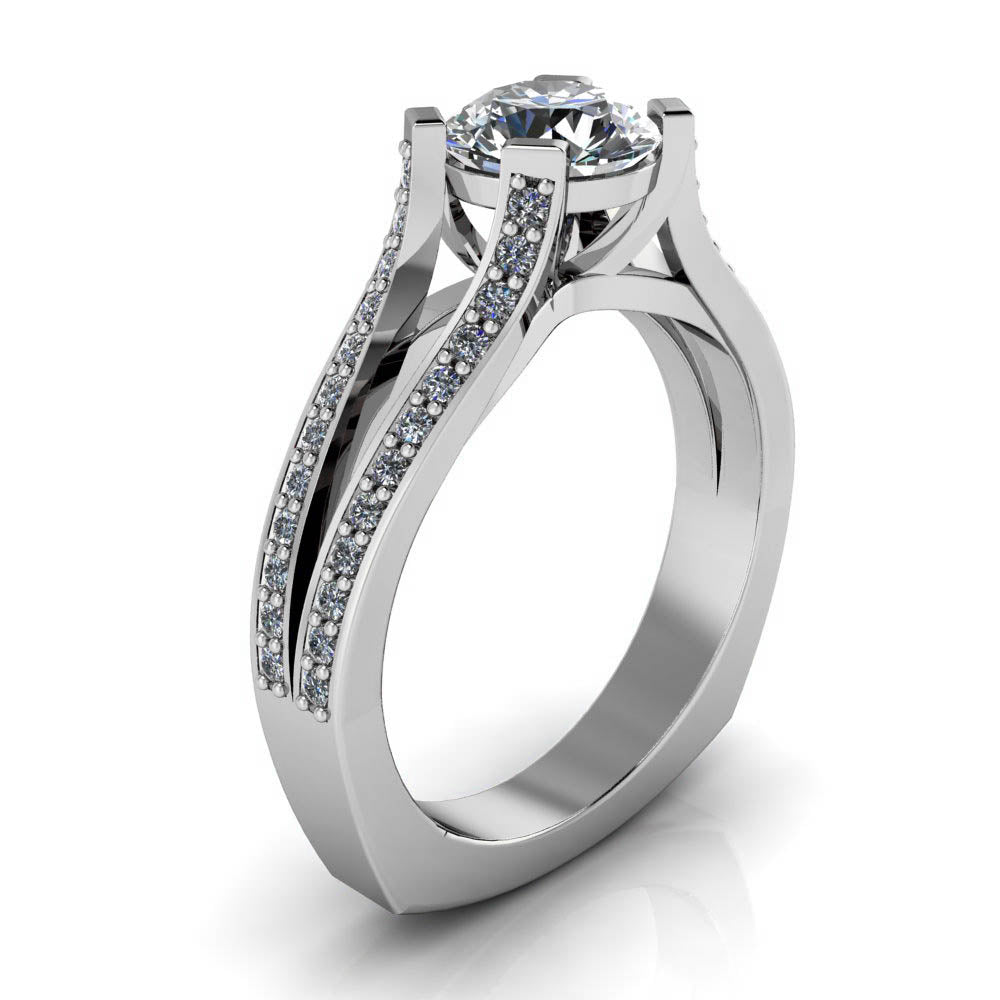 Split Shank Diamond Accented Moissanite Engagement Ring - Samuel - Moissanite Rings