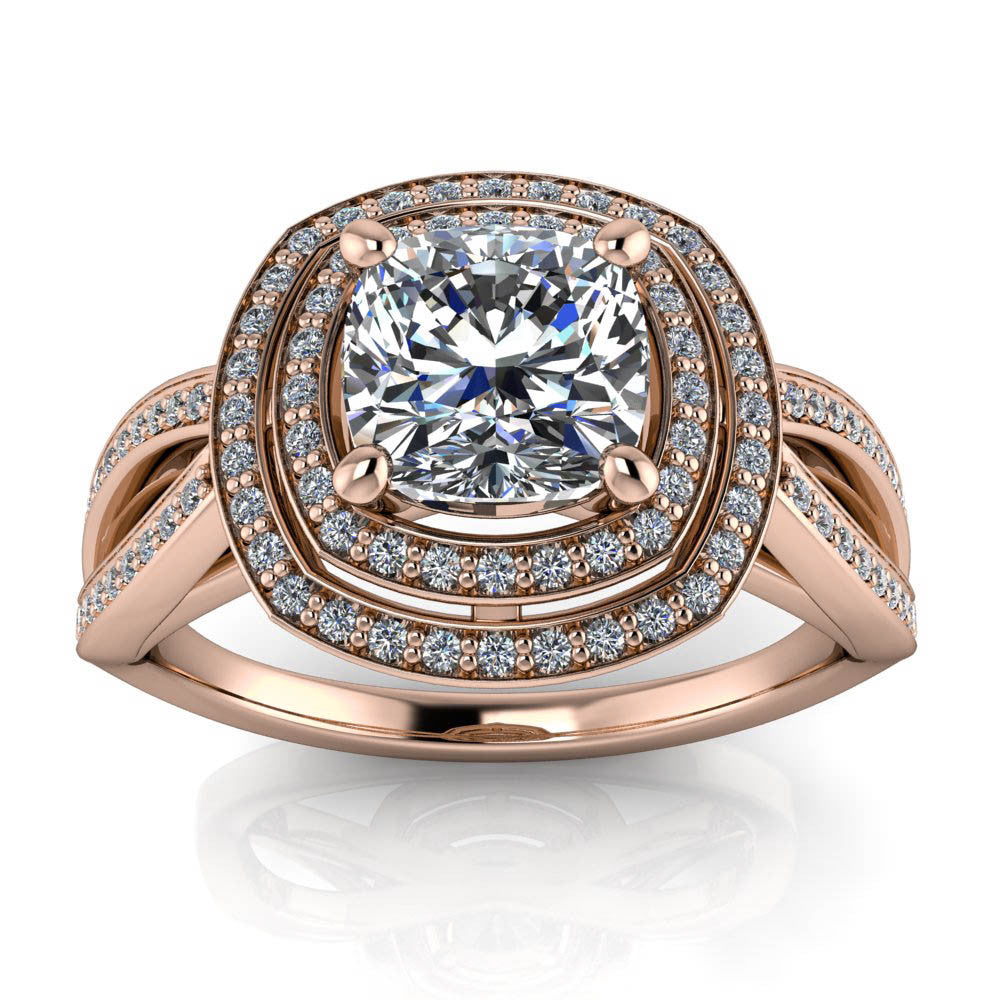 Cushion Cut Engagement Ring Double Halo Diamond Setting Moissanite Center - Julissa - Moissanite Rings