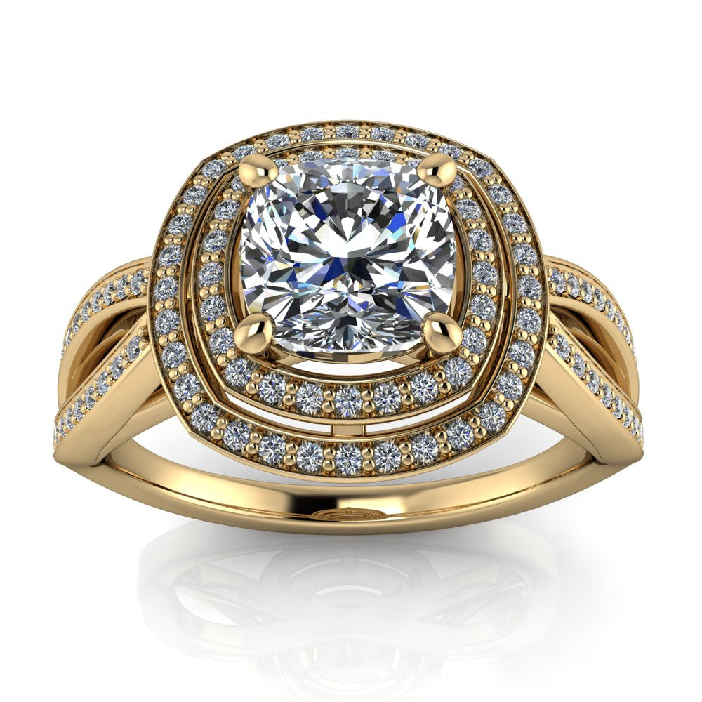 Cushion Cut Engagement Ring Double Halo Diamond Setting Moissanite Center - Julissa - Moissanite Rings