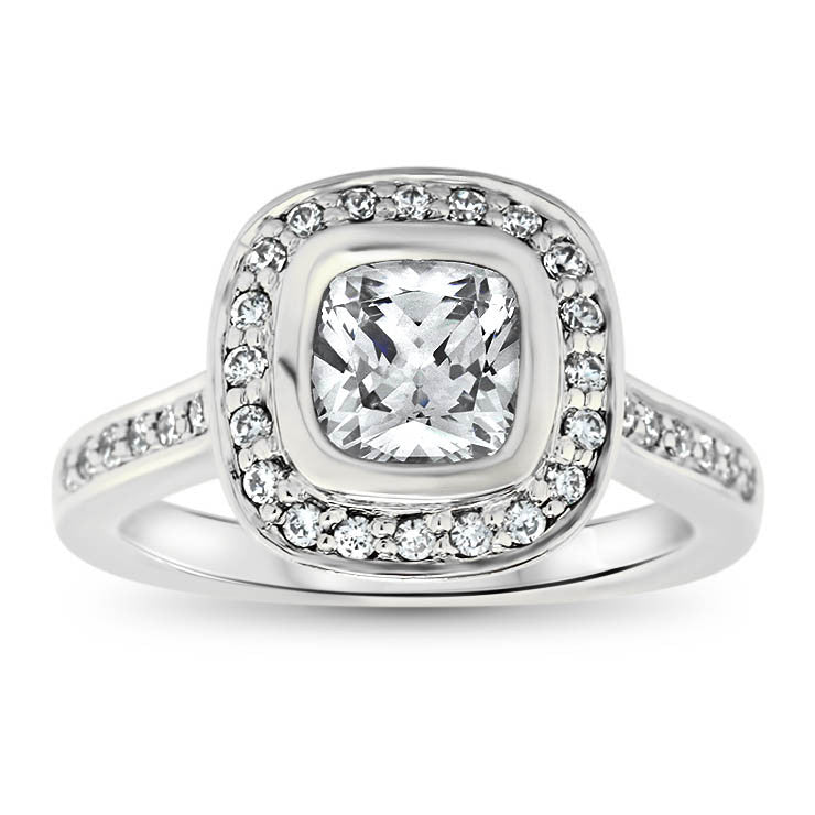 Cushion Cut Diamond Bezel Set Moissanite Center Engagement Ring - Betty - Moissanite Rings