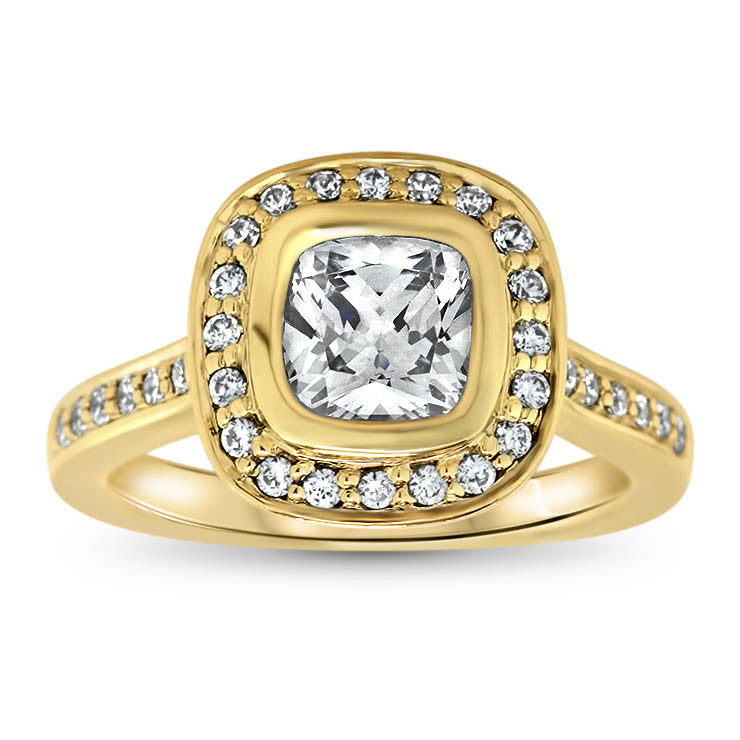 Cushion Cut Diamond Bezel Set Moissanite Center Engagement Ring - Betty - Moissanite Rings
