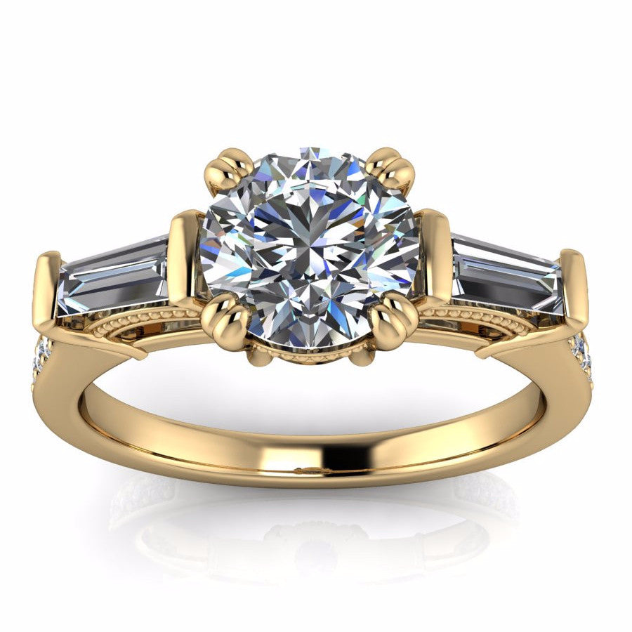 Diamond Baguette Vintage Style Engagement Ring Venice