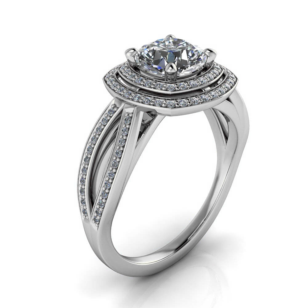 Cushion Cut Engagement Ring Double Halo Diamond Setting Moissanite Center - Julissa - Moissanite Rings