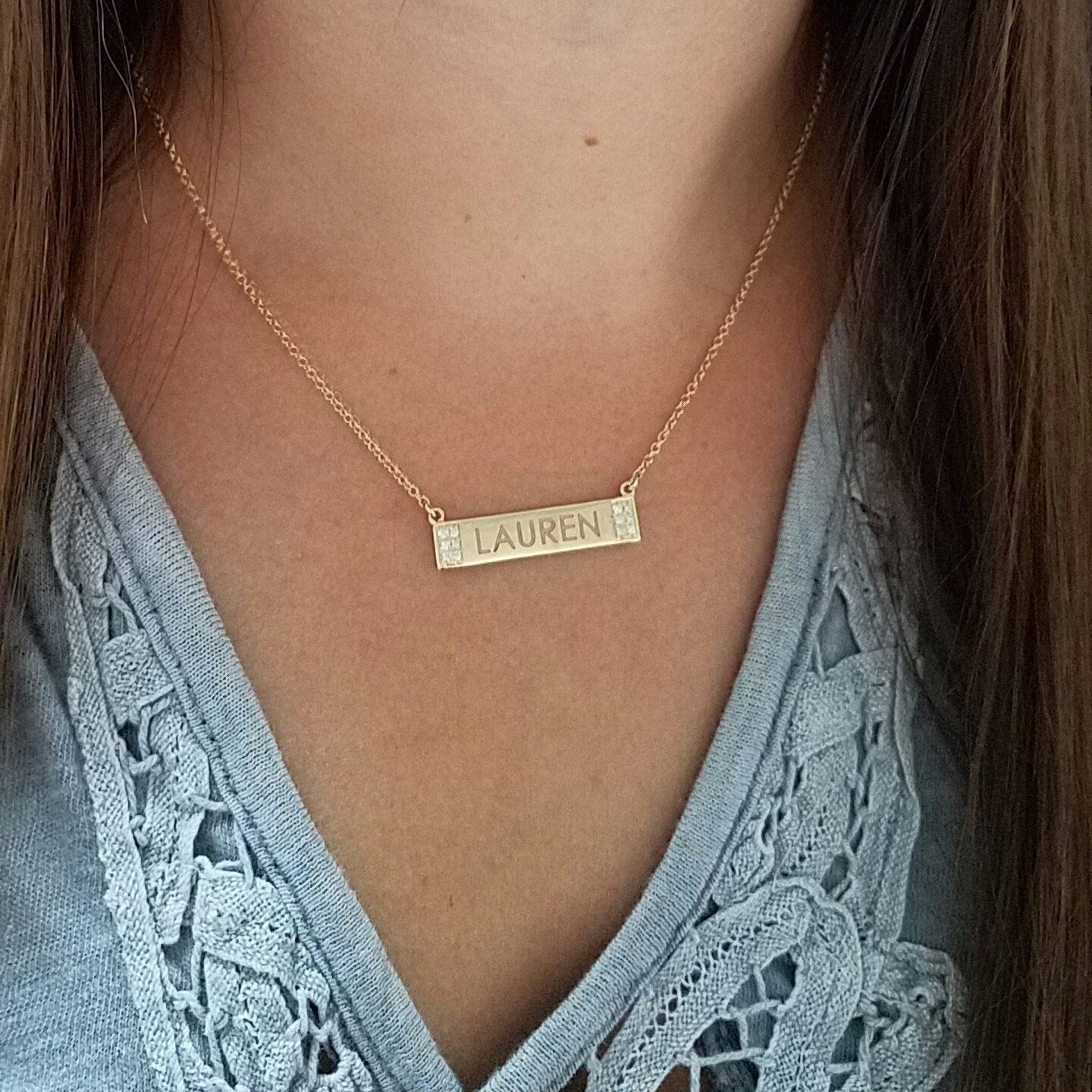 Nameplate Gold with Diamonds - Moissanite Rings