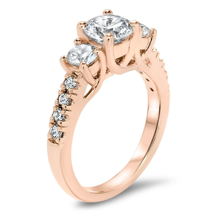 Three Stone Diamond Engagement Ring Moissanite Center - Kimber - Moissanite Rings