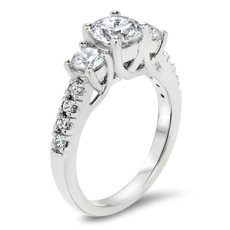 Three Stone Diamond Engagement Ring Moissanite Center  - Kimber - Moissanite Rings